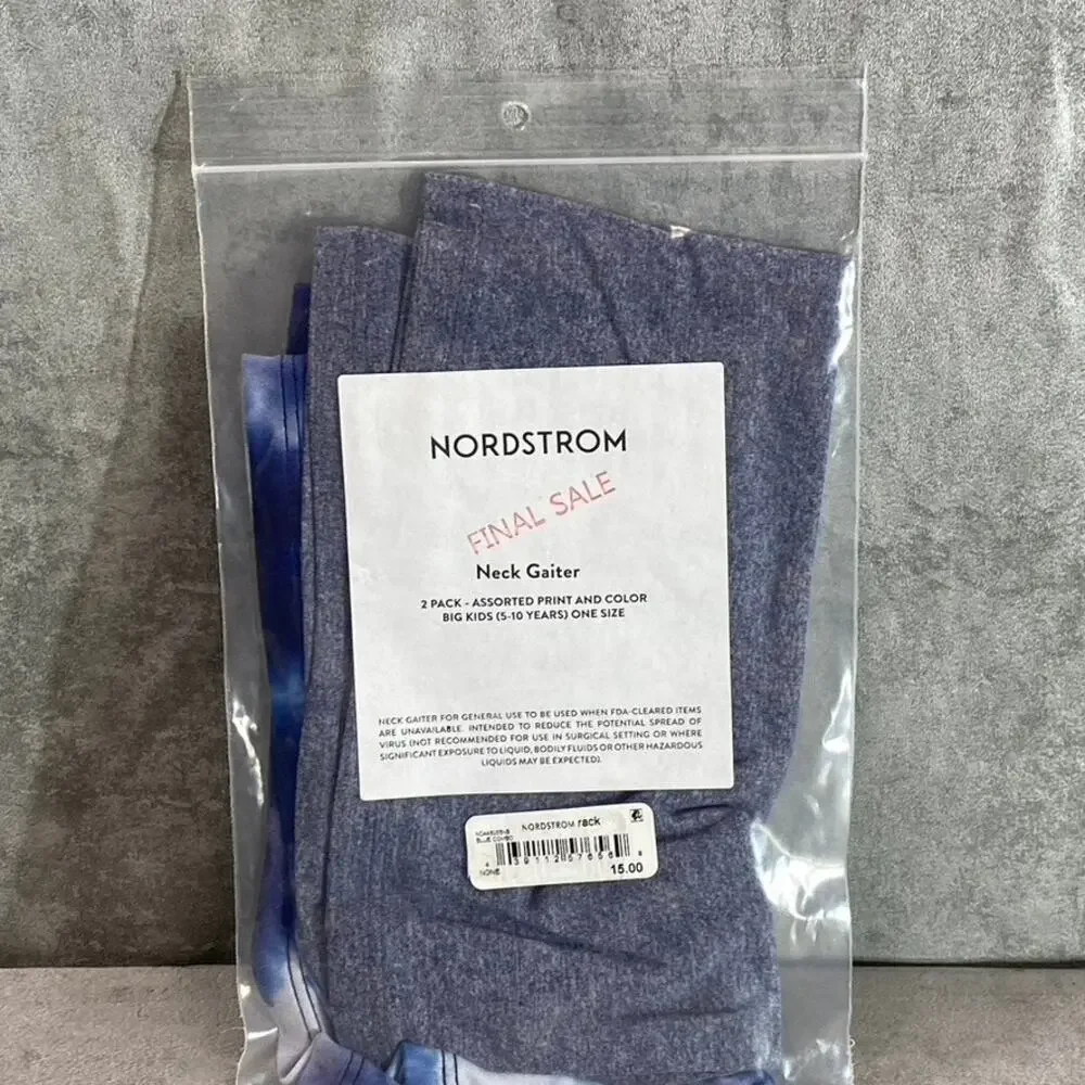 NORDSTROM Kids Gray-Navy Tie-Dye 2-Pack Neck Gaiter SZ OS